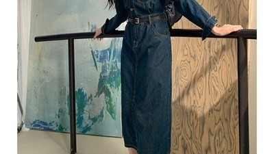 [데님원피스] 놓치지 마세요 우아글로벌 봄가을 빈티지 벨트 진청 데님원피스